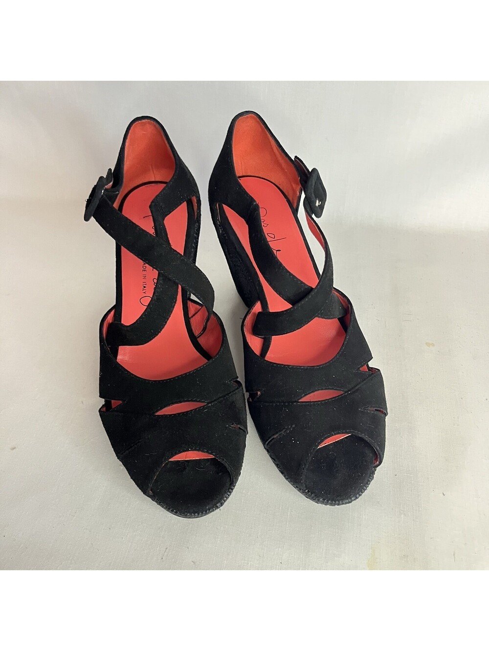 Pas De Rouge Italy Black Suede Platform Wedge Sandal Sz 37 US 6.5
